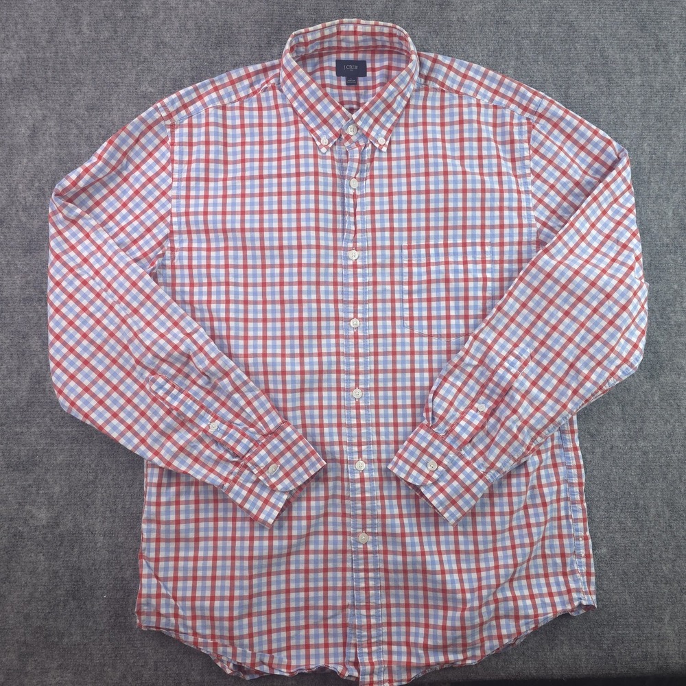 J Crew Shirt Large Red Blue Plaid Long Sleeve Button Down Pocket Cotton